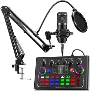 Professional Podcast Equipment Kit, BT Connection Microphone Kit, Sound Card Equipment Kit for Mobile Phones, Computers, Notebooks