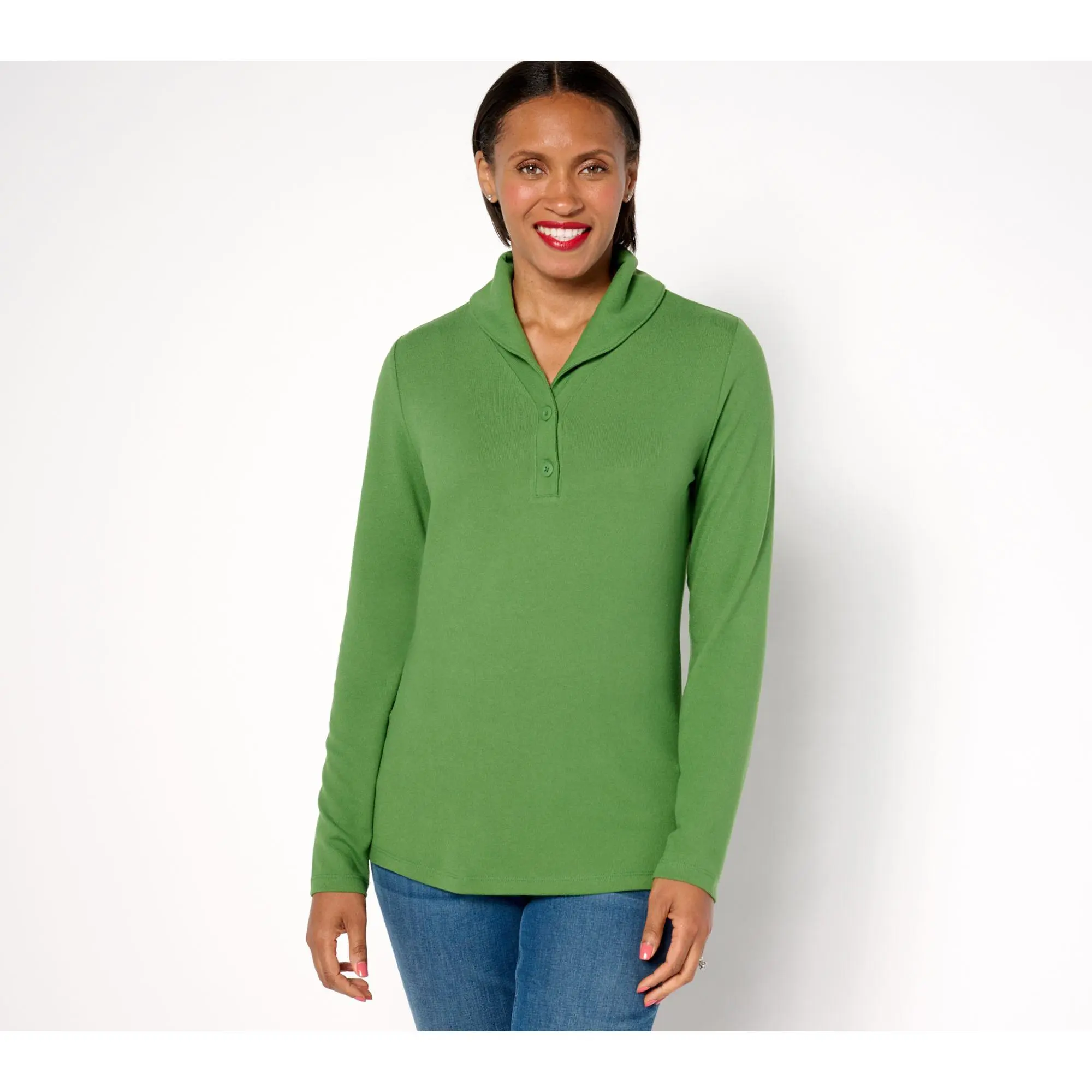 Denim & Co. Essentials Heavenly Jersey Long Sleeve Henley Top
