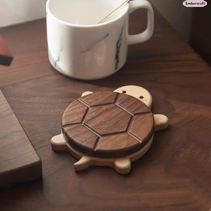 Quirky Turtle PU Coasters - Heat-Resistant Solid Wood Drink Mats, Cute Aesthetic Coffee Cup Holders for Cottagecore Kitchen & Cozy Room Decor, Quirky Turtle Coasters, Cottagecore Kitchen Decor, Coasters For Drinks