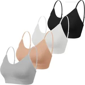 4 Pieces Cami Bras - Women's V-Neck Padded Seamless Straps Bralette Everyday Basic Sleeping BraFFSummitSupply7