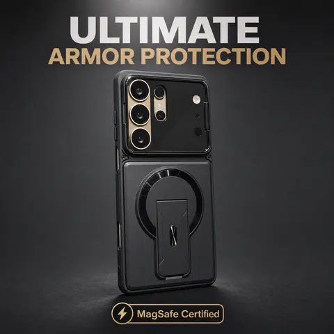 NganGee Oil-Free Matte TPU-PC Phone Case, MagSafe-Compatible Shockproof Cover with Magnetic Metal Kickstand & Foldable Landscape Accessory for Samsung Galaxy S26 S25 S24 S23 A16 A17 A36 A37 & Other Compatible Models #XYYJFGFSYXZJCXKORANGE