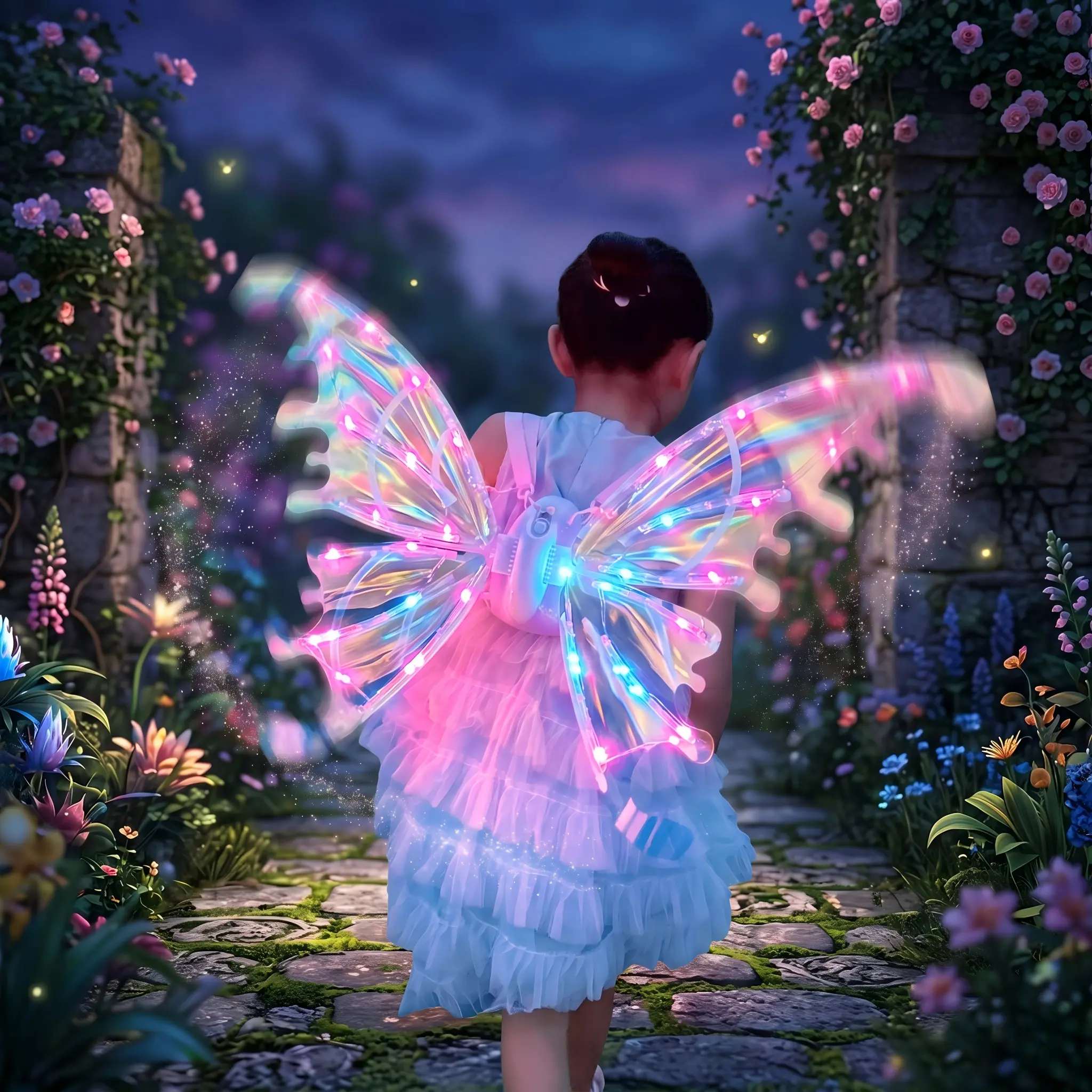 Light Up Fairy Wings for Girls, LED Butterfly Wings Costume with Music, Wearable Glowing Dress Up Princess Pretend Play Toy and Costume Accessory for Kids Ages 3 4 5 6 7+, Birthday Christmas Halloween Party Gift