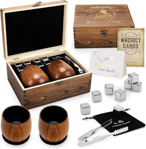 Handcrafted Wooden Drinkware Gift Set - Premium Beverage Tumblers Cup Gifts for Men Dad Husband Boyfriend Brother