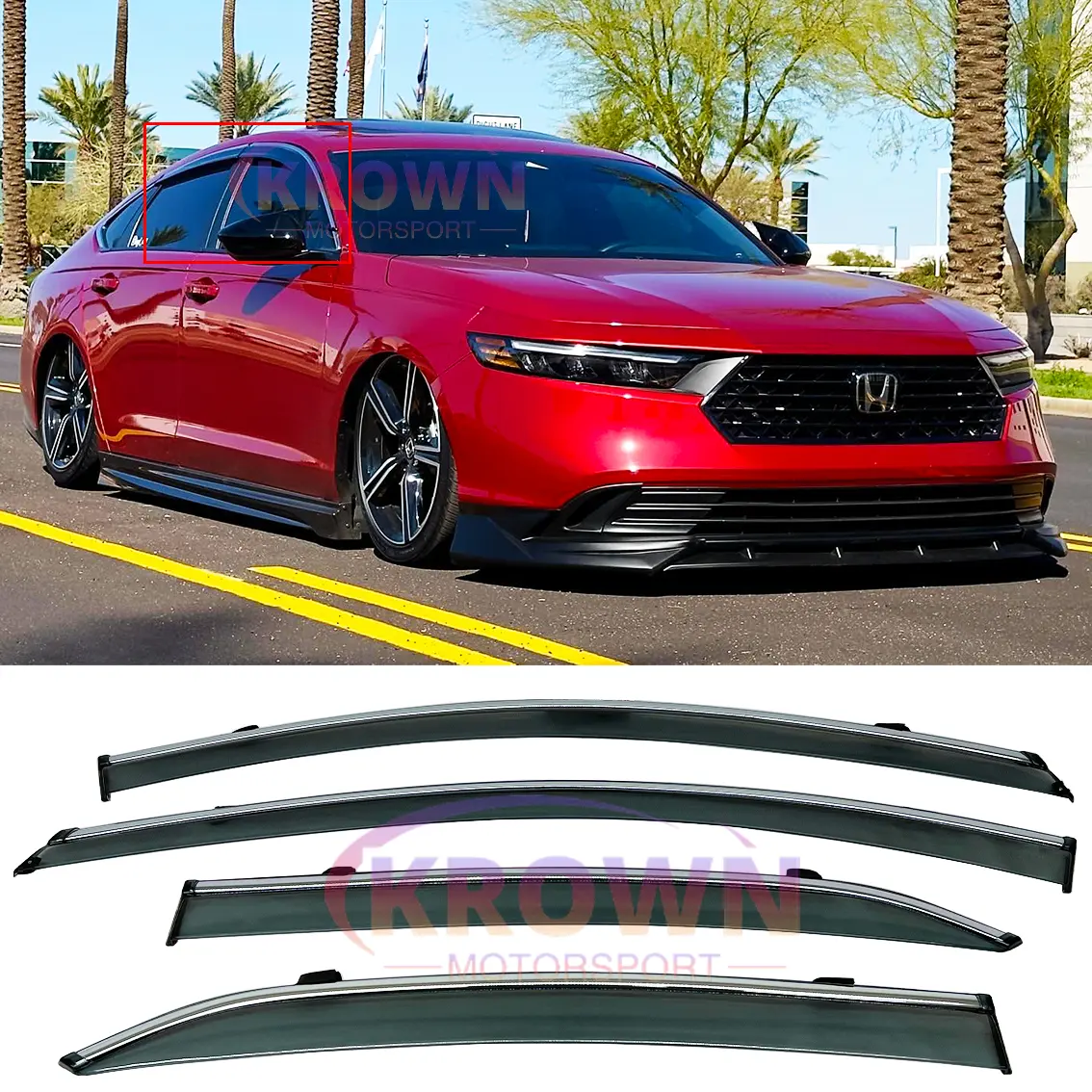 FITS 2023-2026 HONDA ACCORD JDM SMOKE TINTED CLIP-ON WINDOW VISOR RAIN GUARD W/ CHROME TRIM