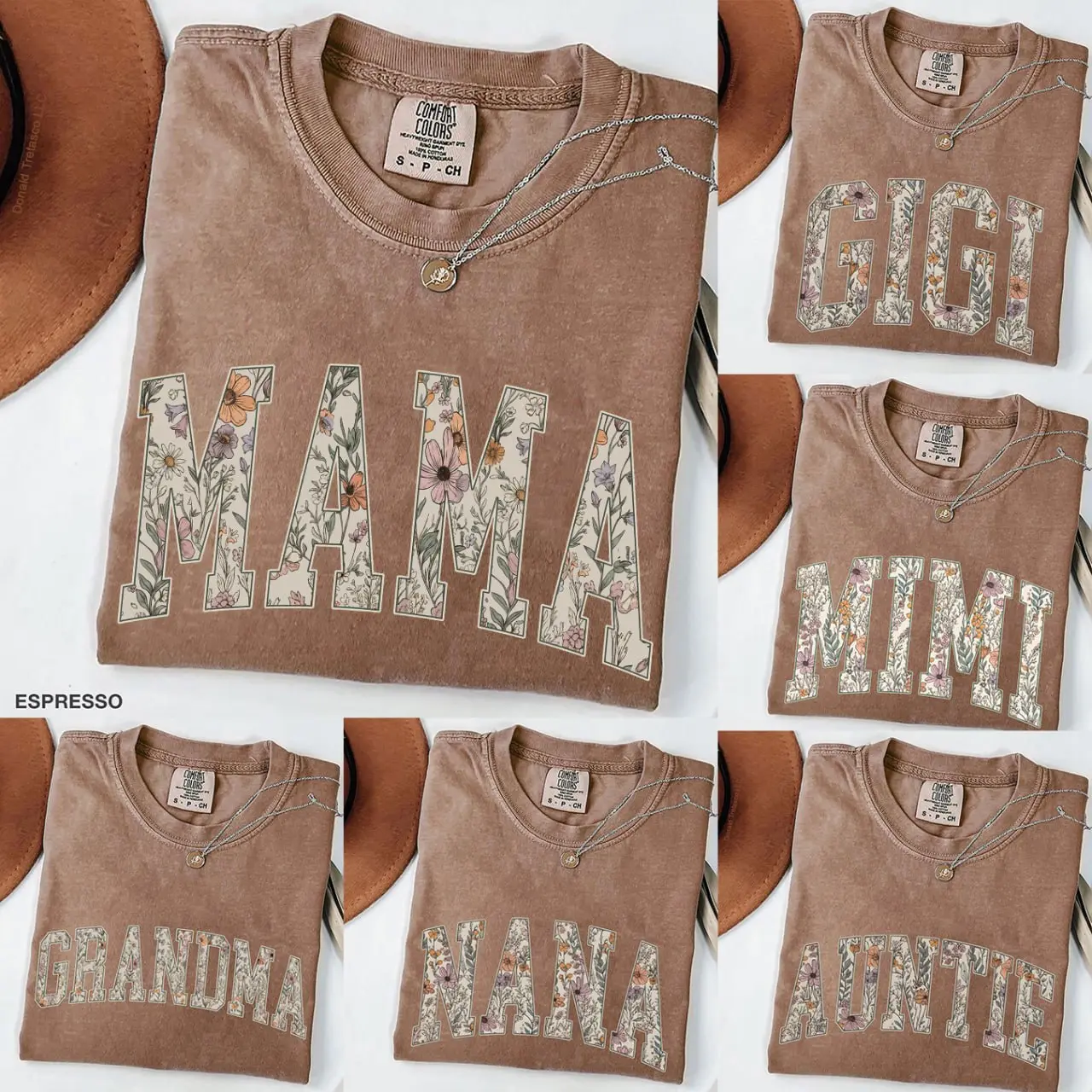Custom floral Comfort Colors shirt for moms and grandmas personalized gift for Mama, Nana, Aunt, Mimi, Gigi, Mamaw, or Gammie with soft vintage style