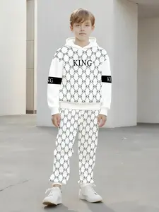 Fashion 3D Game Machine Print Casual Hoodie Set Sweatpants, Spring Fall Long Sleeve Sports Sweatshirt, Boys Outdoor Fitted Pullover