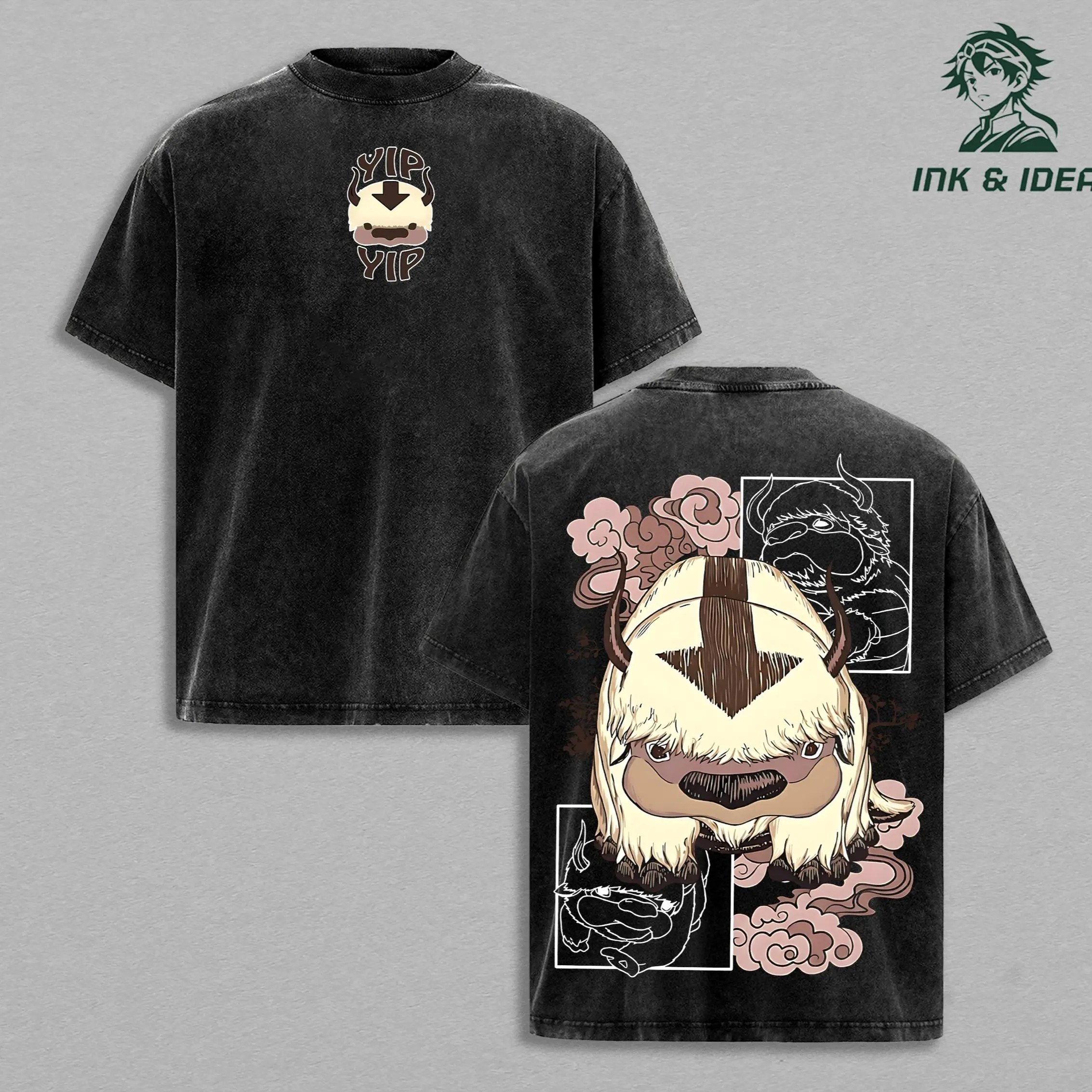 Appa Avatar The Last Airbender Vintage Washed Oversized Anime Shirt, Yip Yip Cute Graphic Tee, Cozy Aesthetic Streetwear, Heavyweight Cotton Unisex Gift