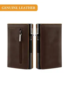 Genuine Leather Wallet Men, RFID Blocking Magnetic Credit Card Holder, Smart Wallet with Pop Up Case, Business Bank Card Wallets for Men, Magnetic Card Holders