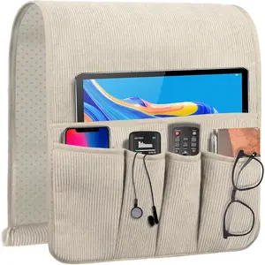 Couch Organizer Remote Control Holder Armchair , Anti Slip Corduroy Tv Remote Holder Couch  with 5 Pockets for Storage Couch Accessories Bedside Organizer Senior Citizen Gifts