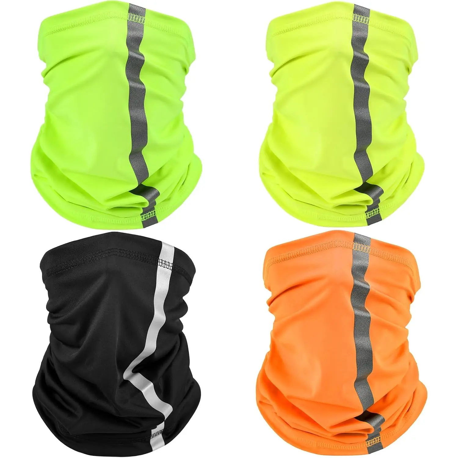 4-Pack High Visibility Reflective Neck Gaiters - Lightweight, Comfortable, Stretchable 1-Size All-Seasons Multi-Use Face Covers for Work, Outdoor Gear Visibility Aid (Sports & Outdoor Reflective Accessories)
