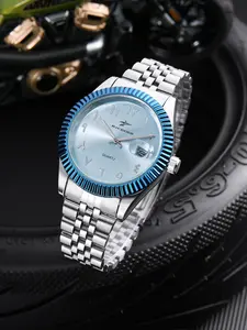 RICECGO Men's Business Watch Ice-blue bezel breaks the monotony Distinctive digital hour markers + full stainless steel bracelet Stand out for both commuting and casual wear Quartz Watch