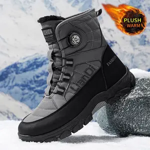 Men's Letter Print Contrast Faux Fur Snow Boots Casual Waterproof Non-slip Ankle Boots for Outdoor Sports Warm Shoes for Men Footwear Boy White Snow Boots