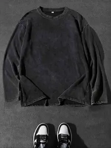 Men's Washed Vintage Long Sleeve T-Shirt, Casual Fashion Tee for Everyday Wear, Comfortable and Stylish Men's Clothing