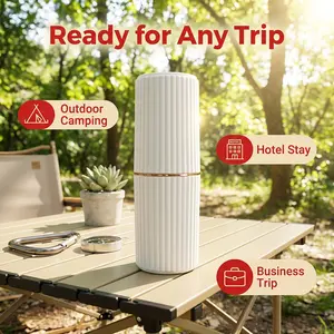 Travel Toothbrush Cup, Portable Two-In-One Partitioned Toothpaste Holder, Textured Design, Essential for Outdoor Camping, Travel Essentials