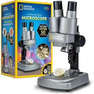 Dual LED Kids Microscope - 50+ pc Science Kit with 10 Prepared Slides & 10 DIY Blank Slides, Biology Experiment Activity, Microscope Kit for Kids 8-12 (Amazon Exclusive)a