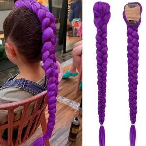 NEW 66cm Purple Braided Hair Ponytail Extensions for  Cosplay Long Purple Braids Rumi Hairstyle for  Christmas Party Use
