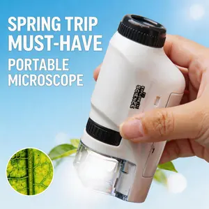 Spring Outing Outdoor Microscope - Kids STEM Birthday Gift, Portable 60-120X LED (No Batteries Included)