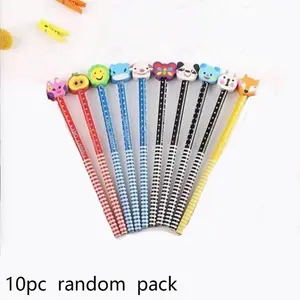 Cartoon Pencil Eraser Two-In-One Student Stationery, Original Wood Drawing Doodle Pencil, Gift Pencil, Kids Art Supplies, Coloring Supplies