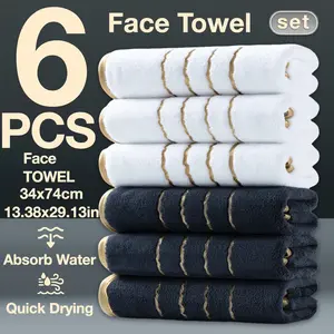 6-Piece Ultra-Soft Luxury Striped Gold Thread Coral Fleece Towel Set, Quick-Dry Absorbent Bath Towels, Perfect for Home Hotel Spa Use