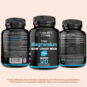 Health Dose Triple Magnesium Complex – 120 Veggie Capsules, 3 Forms: Bisglycinate, Citrate, Malate & L-Threonate, Supports Energy, Cognitive Function, Muscle & Bone Health Endurance Supplement Essential Aminos