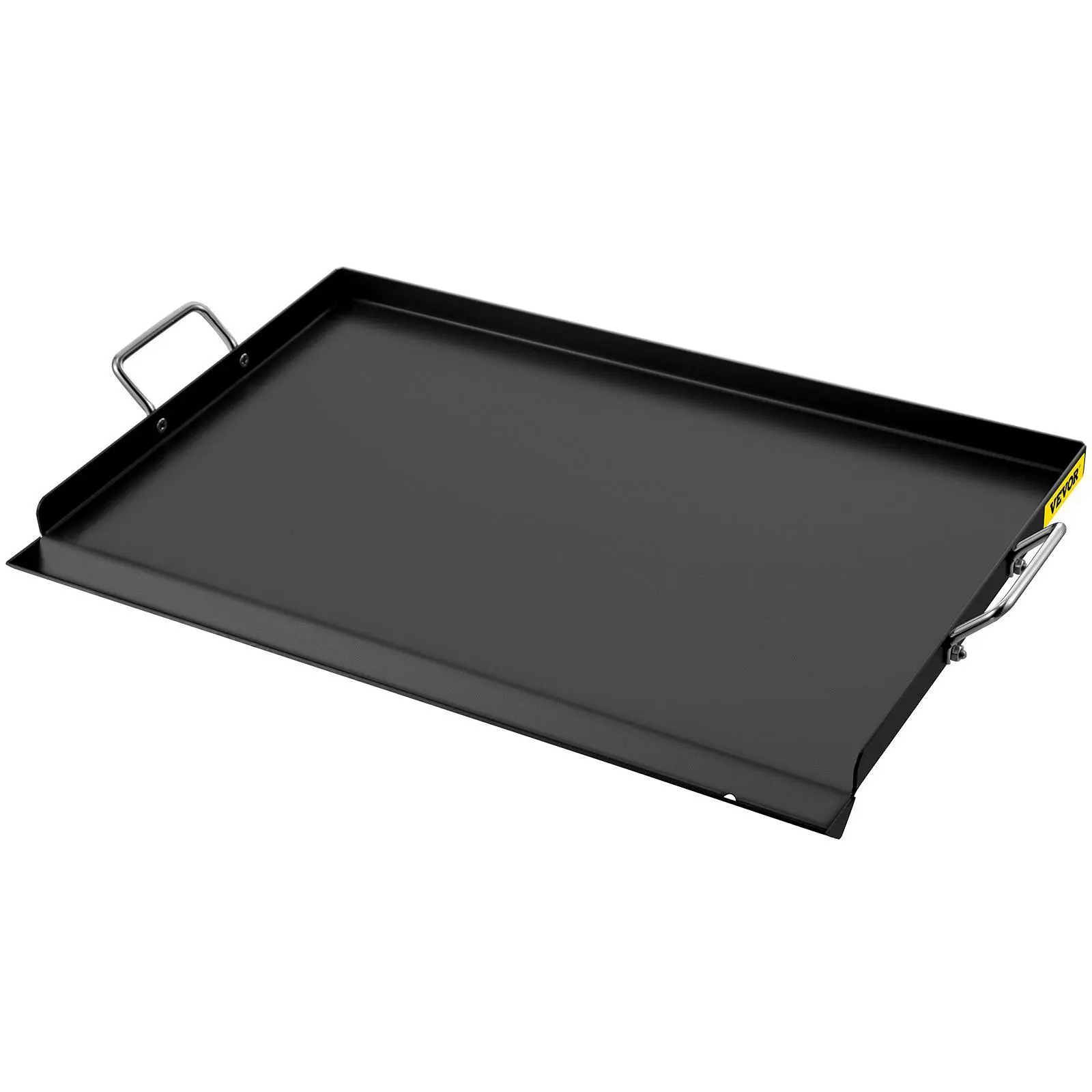 【Summerfinds】VEVOR Carbon Steel Griddle, 16\" x 24\" Griddle Flat Top Plate, Griddle for BBQ Charcoal/Gas Gril with 2 Handles, Rectangular Flat Top Grill with Extra Drain Hole for Tailgating and Parties Oil Stove