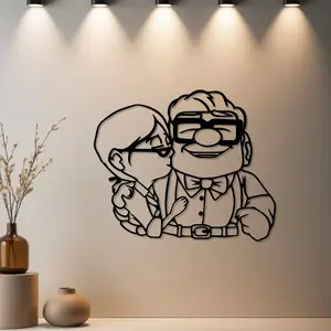 Housewarming Gift, 1pc Elderly Couple Metal Wall Decor, Elderly Couple Statue Mural with Premium Finish, Artistic - Ideal Gift for Bridal Shower & Anniversary & Valentine's Day & Wedding - Metal Wall Sculptures