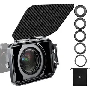 【K&F CONCEPT】Matte Box, DSLR Camera Matte Box with Carbon Fiber Top Flag, with 67/72/77/82/95mm Adapter Rings for 4x5.65 ND UV Filter/Circular Filter