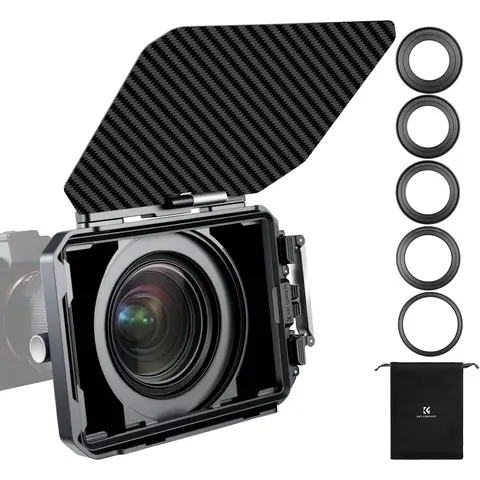 【K&F CONCEPT】Matte Box, DSLR Camera Matte Box with Carbon Fiber Top Flag, with 67/72/77/82/95mm Adapter Rings for 4x5.65 ND UV Filter/Circular Filter, Accessories, Digital Camera Accessories
