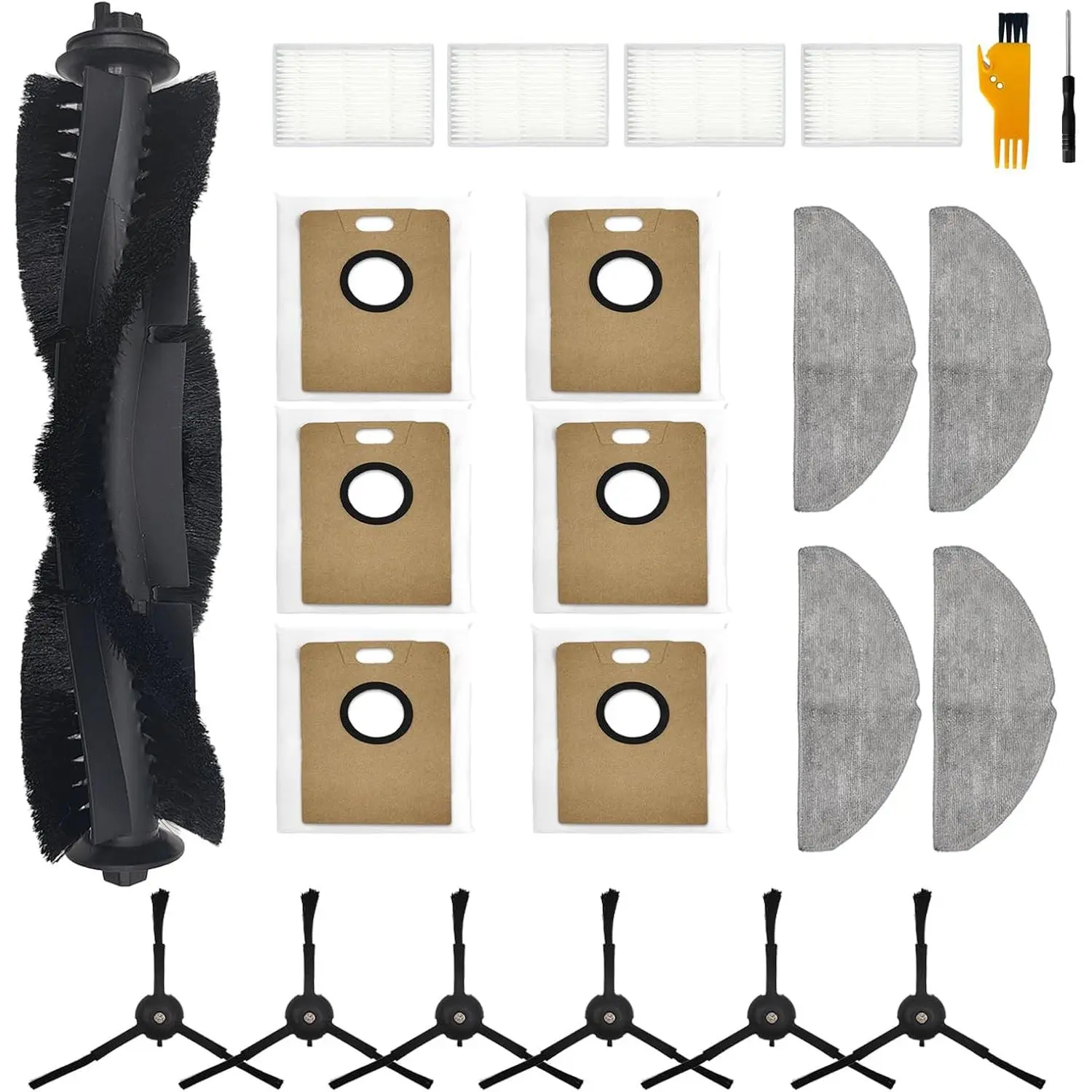 21 count Accessories for Tapo RV30 Max Plus/ RV30 Max/ RV20 Max Plus/RV20 Max vacuum cleaner, 1 Main Brush, 4 Filters, 4 Mop Pad, 6 Dust Bags, 6 Side Brushes, for Tapo RV30 Max Plus Replacement