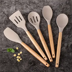 5pcs Non-Stick Silicone Spatula Set with Frying Spatula, Soup Ladle, Slotted Spoon, and High-Temperature  Kitchen Utensils
