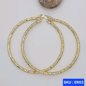 Beautiful Hoop Earrings 14k color 70mm XXL 3 mm wide Laminated Gold Fashion Jewelry for Women Versatile Stylish Accessory Elegant SKU : ER03