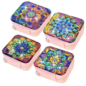 1 set of diamond painting jewelry storage box, Lockable jewelry storage, mandala flower series theme, Mosaic crystal diamond DIY artworks, convenient to carry when going out, jewelry makeup box gift box can be used as New Year's gifts