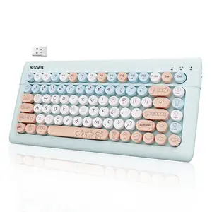 Wireless Bluetooth Keyboard for Mac, iPad, iPhone, PC, and Android—Connect Up to 3 Devices, Portable 84-Key Retro Typewriter Style, Light Blue