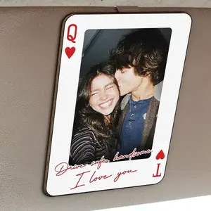 Drive Safe I Love You Wooden Car Visor Clip Custom Photo, Personalized Couple Picture Sun Visor Clip, Playing Card Photo Car Decor, Valentine Gift