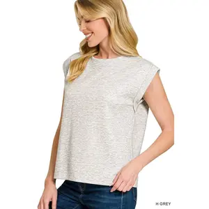 Zenana Scuba Round Neck Cap Sleeve Top