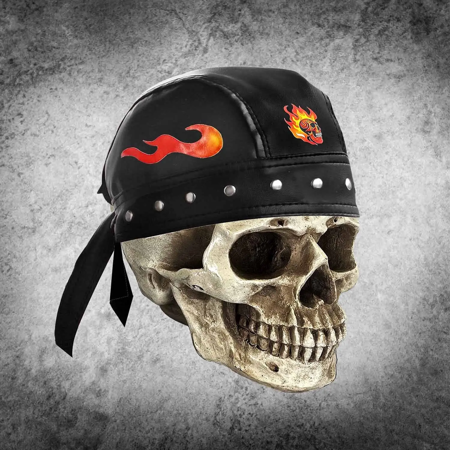 Skull Flame Punk Headband Du Doo Do Rag Hat Men's Rivet Hat with Flame Gloves
