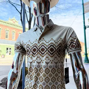 Polo Shirts Western Style Short Sleeve Shirt with Geometric Pattern and White Color