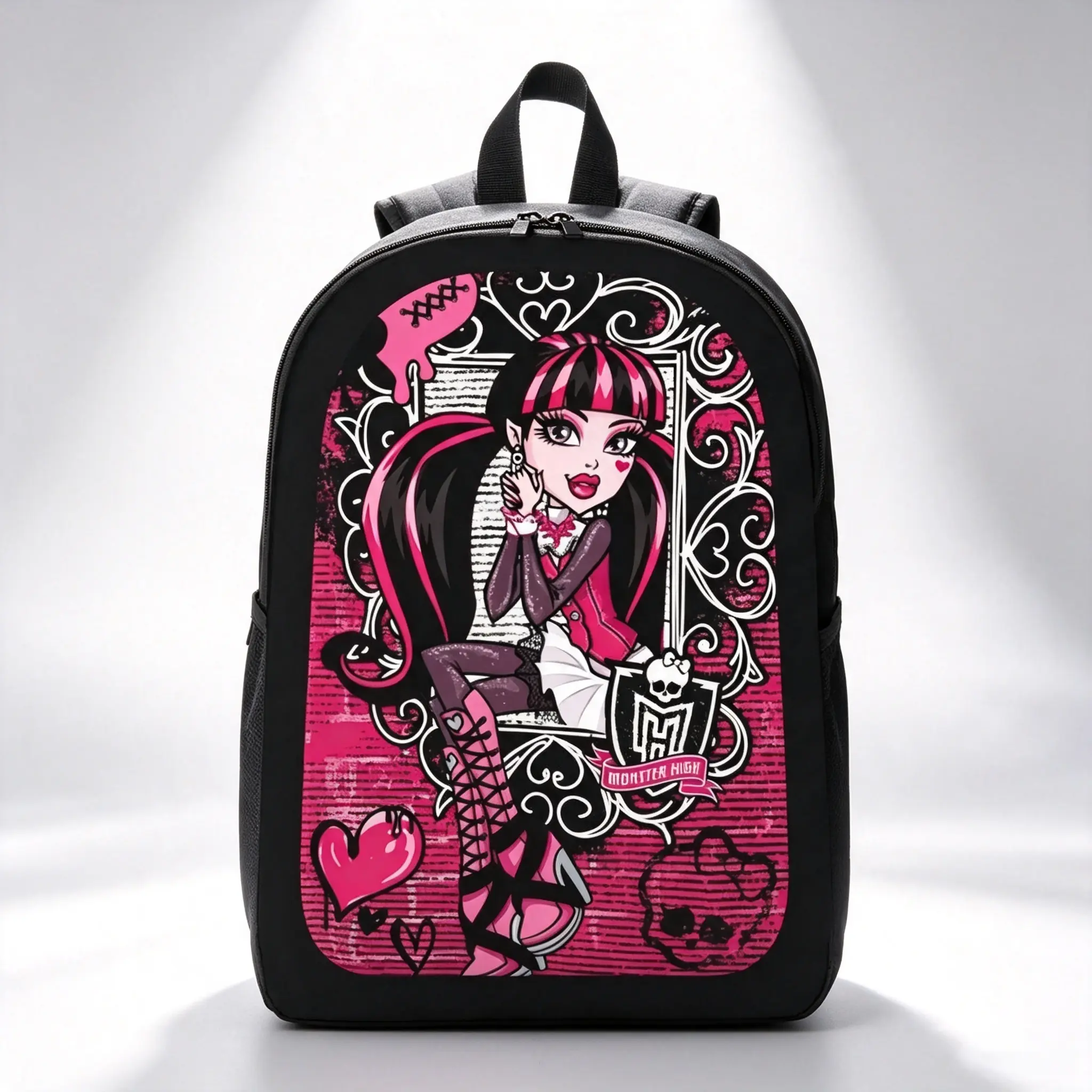 Monster High Cartoon Printed Backpack, Soft Padded Comfort Student School Bag, 17 Inch Large Capacity Laptop Backpack, Unisex Daypack for Boys Girls Daily Class, Campus & Casual Travel