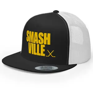 RIVEMUG NX Gold Smashville Embroidered Flat Bill Trucker Hat High Crown Adjustable Nashville Tennessee Cap
