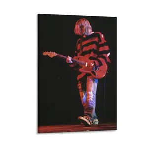 Nirvana Red & Black Striped Sweater Live Concert Poster Art Print, 90s Grunge Rock Wall Decoration, Vintage Music Photography Gift