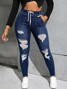Womens High Waisted Skinny Jeans Stretchy Ankle Jean Ripped Slim Fit Washed Denim Distressed Tight Jean