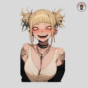 Himiko Toga Waifu Sticker, Punk Tattoo Style, Goth Smile, Anime Villain Girl Decor