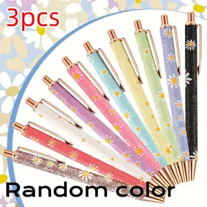 Elegant Metal Ballpoint Pens, Floral Design, Finish, Smooth Writing, Ideal Gift for Office & Special Occasions, Set of 3