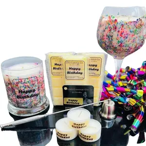HAPPY BIRTHDAY Scented Candle - Sweet Scent of Birthday Cake - 100% Scented Soy Wax Candles - Eco-Friendly Decor Freshener small business decor gift household candle multicoloured