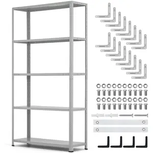 📦 2500-lb heavy-duty 5-tier steel shelf – adjustable, rust-proof, boltless setup. Fits tight spaces