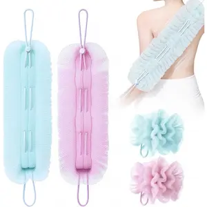 2 in 1 Shower Pouf & Back Scrubber, 2025 New Exfoliating Back Scrubber Bath Sponge for Shower, Body Exfoliator Loofah with Handle for Men Women Shower Bath