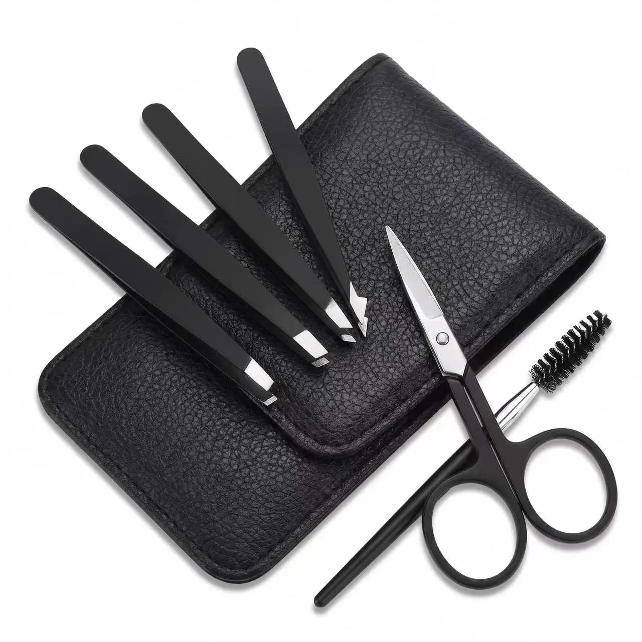 6 Pcs Durable Stainless Steel Industrial Tweezers Set - Professional Precision Hand Tool Kit with Handle, Cosmetic Eyebrow Brush, Travel Storage Case, Wig Plucking Tool for Women, Splinters Removal, Easy Cleaning (Ideal Gift)