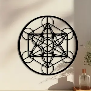 1pc Metatron Cube Metal Wall Art, Metatron Cube Statue Mural, Modern Abstract Geometric Pattern Design, Perfect for Living Room Wall, Office Wall, Gallery Wall, Thanksgiving Decor, Ideal Gift for Art Lovers, Durable Metal