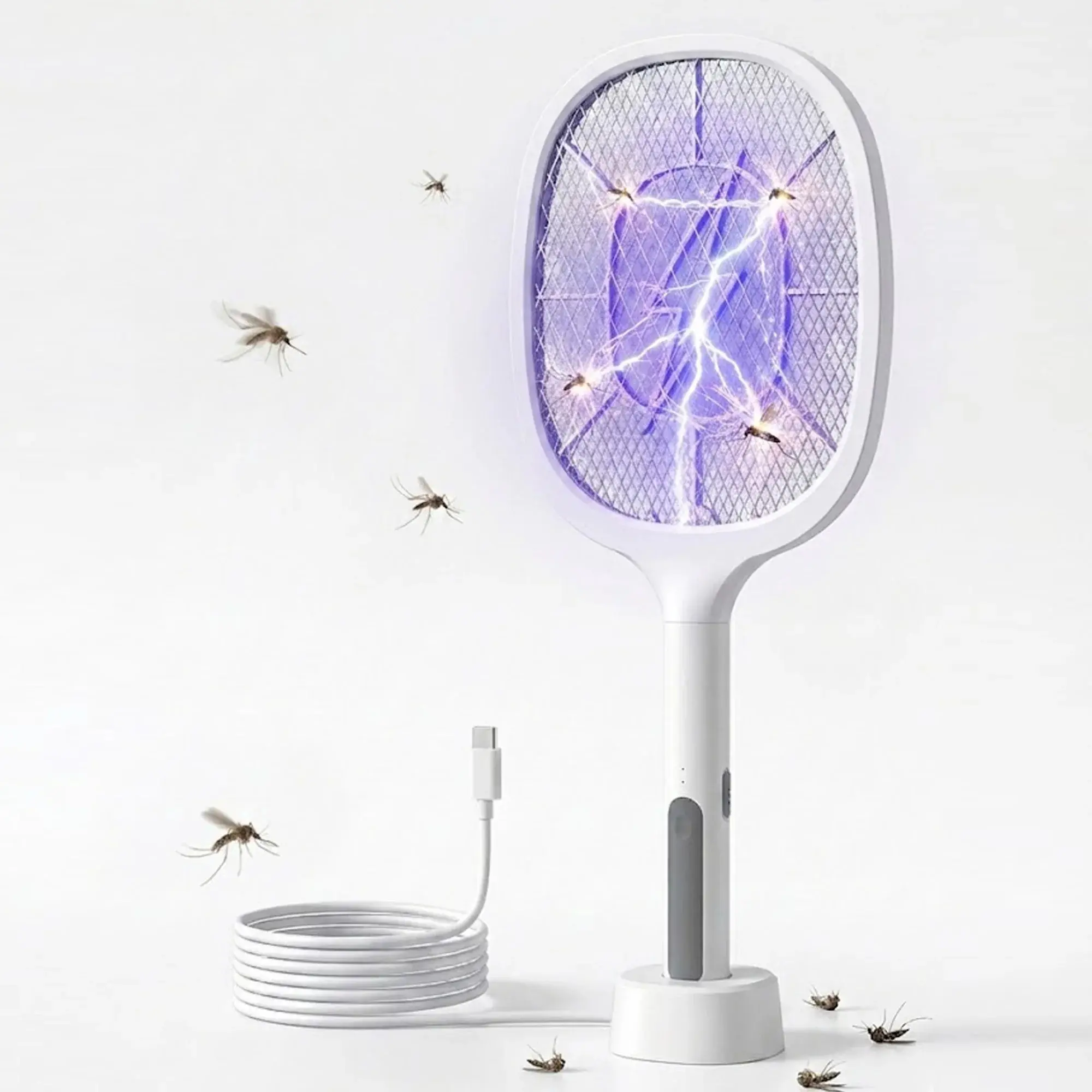 Handheld Electric Fly Swatter Bug Zapper Racket, Battery-Powered Insect Killer for Indoor & Outdoor Use, Portable Tennis-Style Tool for Effective Insect Control & Zapping Bugs with Zapper summerwins