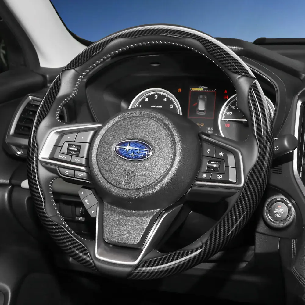 For Subaru Segmented Carbon Fiber Steering Wheel Cover Sporty Style Non-Slip Comfortable Grip Quick-Install Design All-Season Compatibility For Crosstrek/XV/Forester/Outback/Ascent/Evoltis/Impreza/WRX/Legacy/Levorg/BRZ/Solterra Black Blue Silver Red White